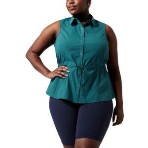 Athleta Levitate Poplin Tank Top Blouse 3X Borealis Green #798899